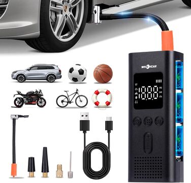 Електричний компресор-насос 6000mAh для авто, велосипедів, мотоциклів і м'ячів, 150PSI, LCD, LED, авто-вимкнення, акумуляторний