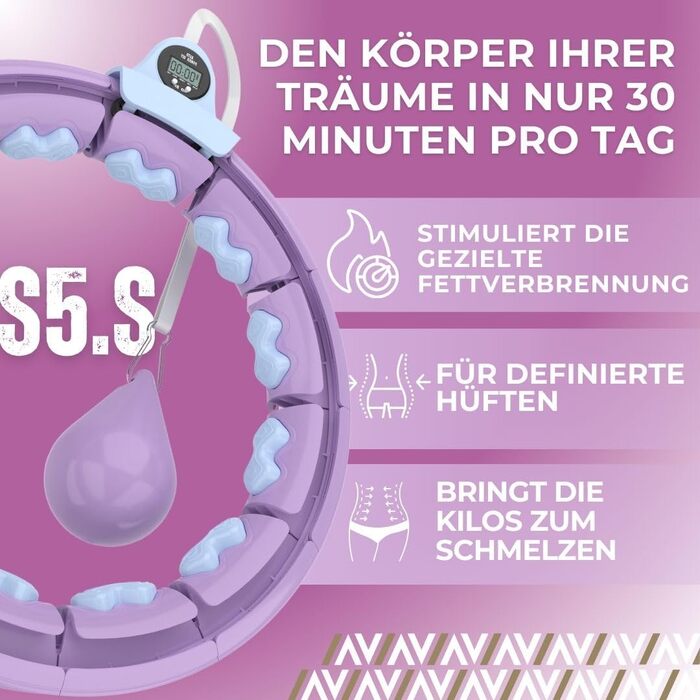 Розумний хулахуп Swiss Activa+ S5.S для дорослих XXL, до 120 см, фіолетово-синій, з вагою для фітнесу