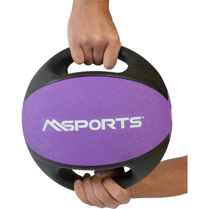 Медичний м'яч з ручками MSPORTS Premium 6 кг, ліловий, професійна якість для фітнесу та реабілітації