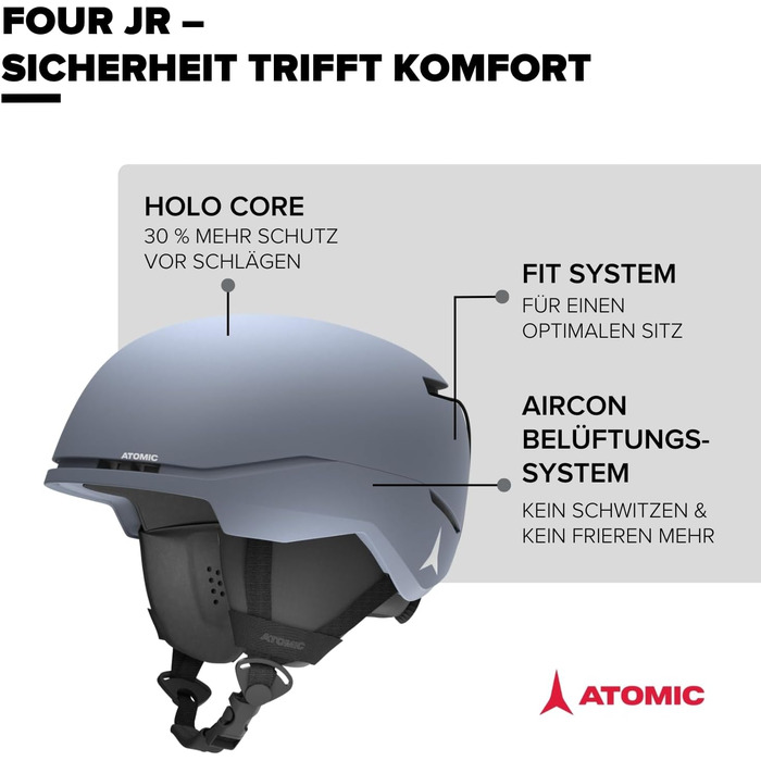 Дитячий лижний шолом ATOMIC FOUR JR, сірий, розмір S, вентиляція, безпека, 51-55 см
