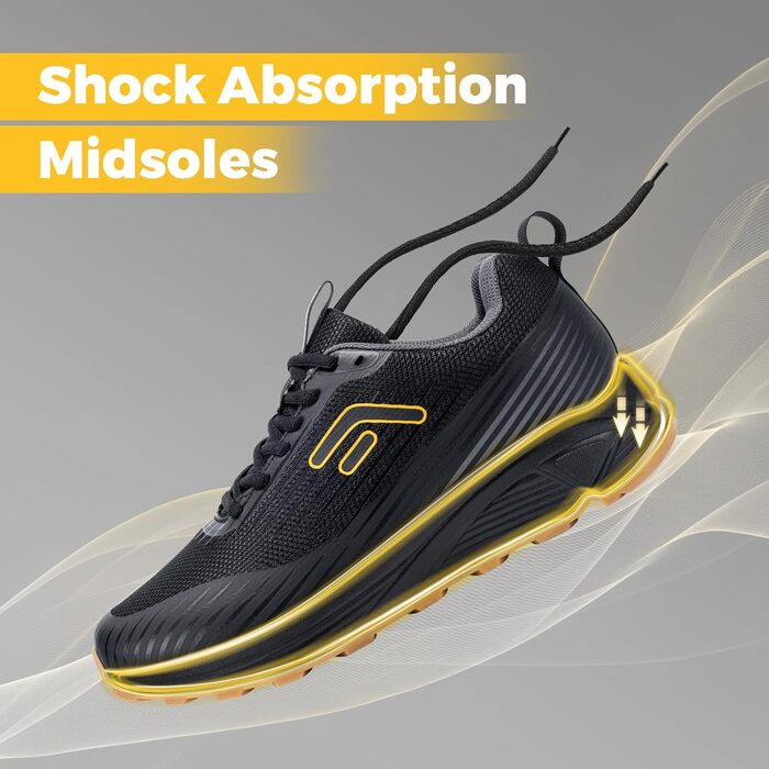 Кросівки для бігу FitVille для чоловіків, широка колодка (EU 50), чорні. Підходять для трейлраннінгу, бігу по дорогах, туризму та фітнесу. Легкі та зручні спортивні кросівки.