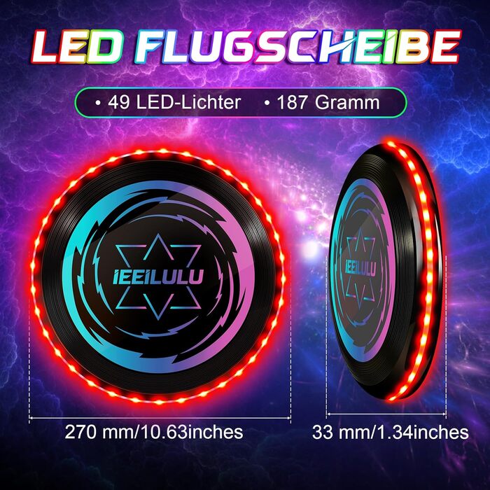 Світлодіодний фрізбі IEEILULU: LED-диск для активного відпочинку (червоний) - для дітей та дорослих, для пляжу, газону, вулиці