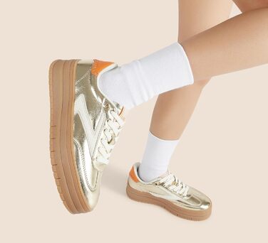 Жіночі туфлі на платформі Lucky Step з замші та гумовою підошвою, золотисті - ретро дизайн для тенісу та повсякденного носіння, 38 EU