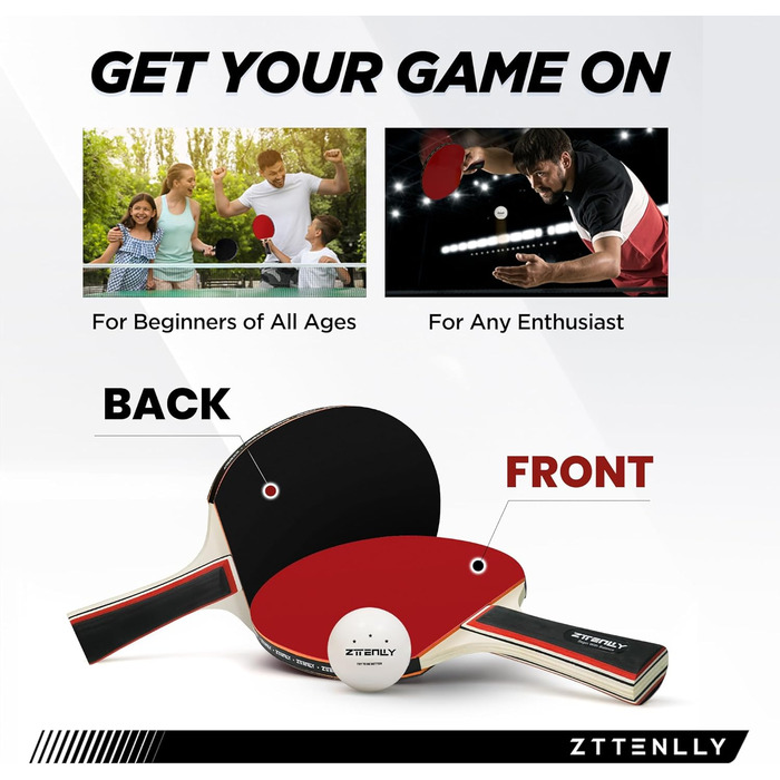 Набір для пінг-понгу ZTTENLLY: 2 або 4 ракетки з м'ячами та кейсом | Покращений контроль | Клейке гумове покриття | Для гри в приміщенні та на вулиці