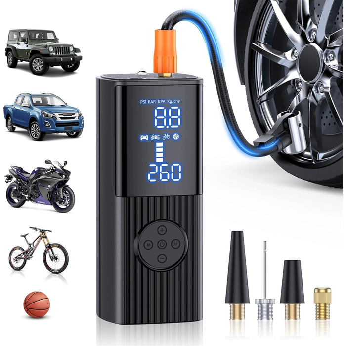 Електричний компресор LeuKoles 150PSI з акумулятором 12000mAh, портативний насос для авто, велосипеда, мотоцикла, швидке накачування
