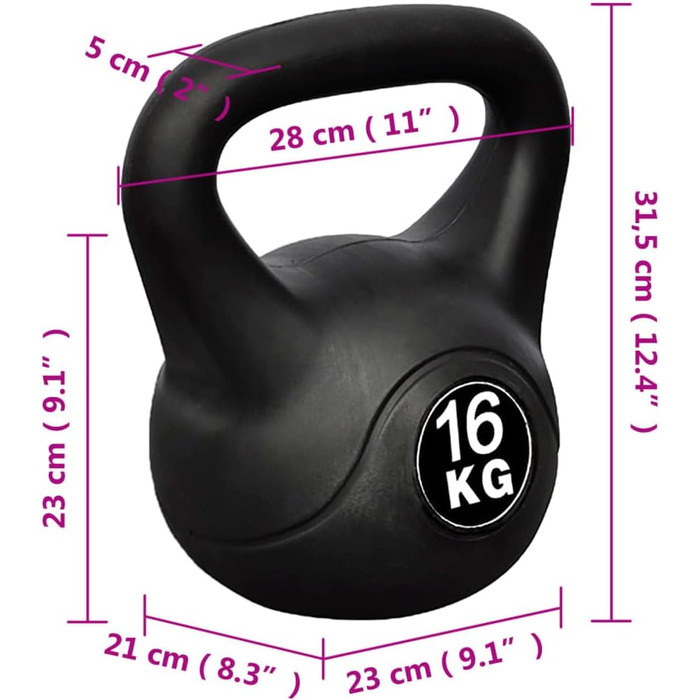 Гиря Kettlebell vidaXL 16 кг для тренувань у спортзалі