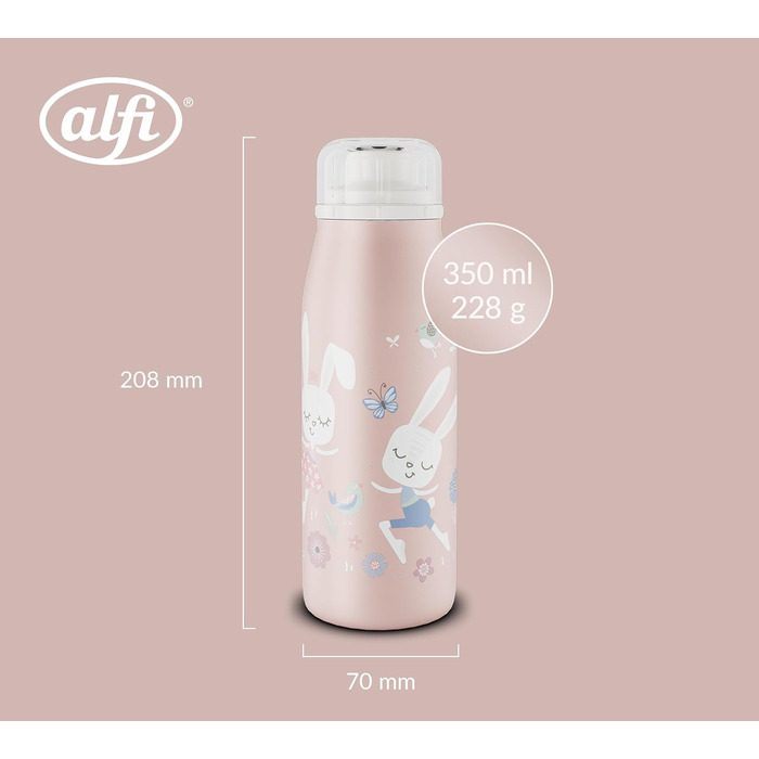 Дитяча термобутилка alfi KIDS ISO 350 мл, рожевий Балерина Зайчик, нержавіюча сталь, герметична, з кришкою, зберігає тепло 12 годин, холод 24 години, підходить для газованих напоїв, BPA-free