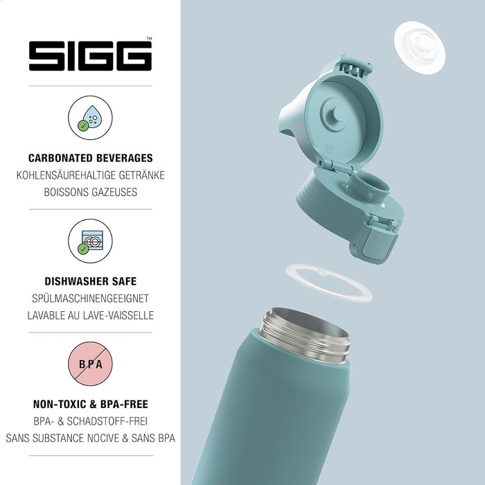 Термос пляшка SIGG Shield One Morning Blue 0,75 л для газованих напоїв, ізольована, герметична, з нержавіючої сталі, придатна для миття в посудомийній машині, BPA-free, 90% перероблений метал, сіро-синя