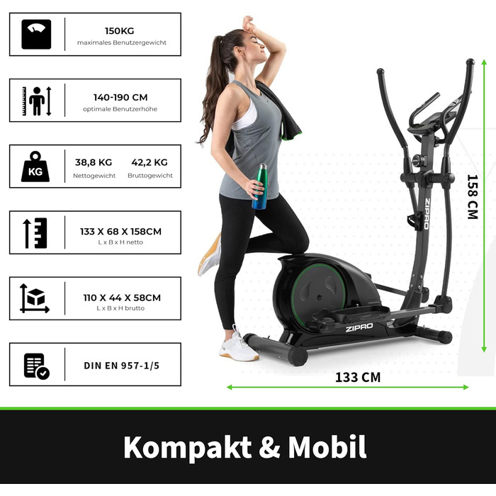 Zipro Crosstrainer Hulk: Магнітний тренажер для дому, до 150 кг, чорний