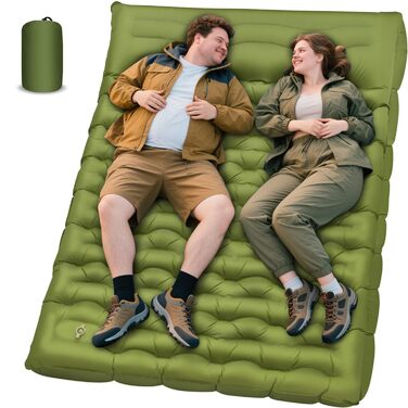 Каремат туристичний надувний Camping, 15.2 см, з вбудованим насосом, зелений подвійний