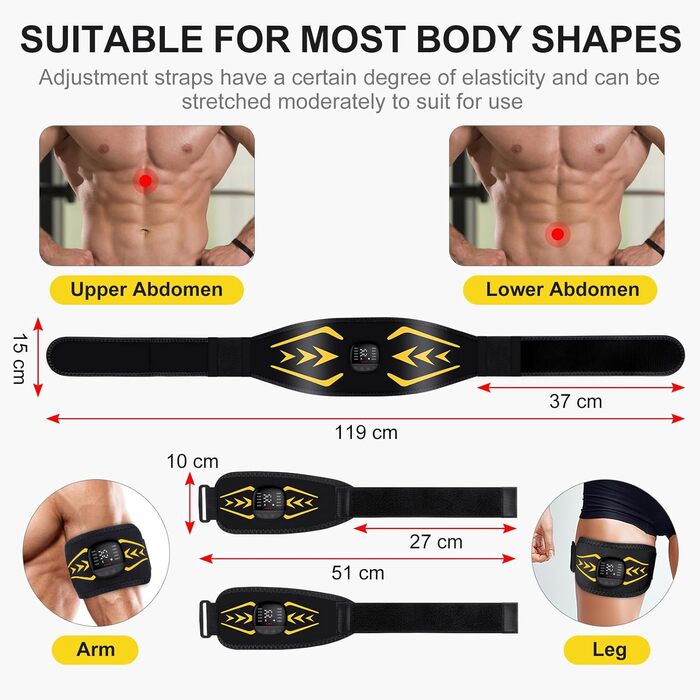 EMS тренажер для пресу Relassy: електричний, з 10 режимів та 30 інтенсивностей, USB, для живота, рук, ніг