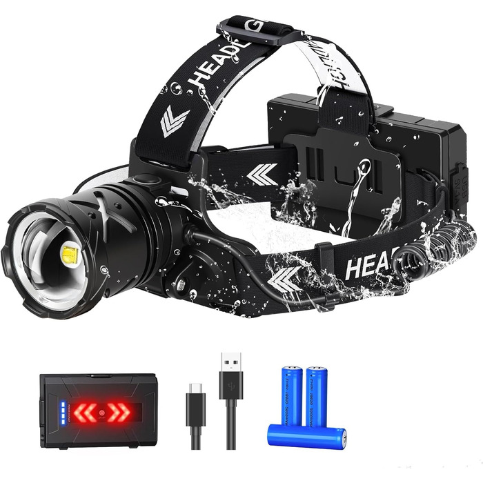 Ліхтар налобний Spardar 120000 люменів, 9000 mAh, IPX7, 7 режимів, для кемпінгу, полювання та бігу