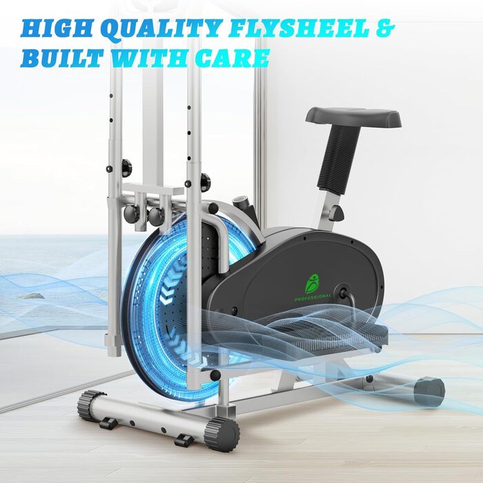 Еліптичний тренажер 2 в 1 для дому: крос-тренажер та фітнес-степер з LCD-монітором та регулюванням навантаження (срібний)