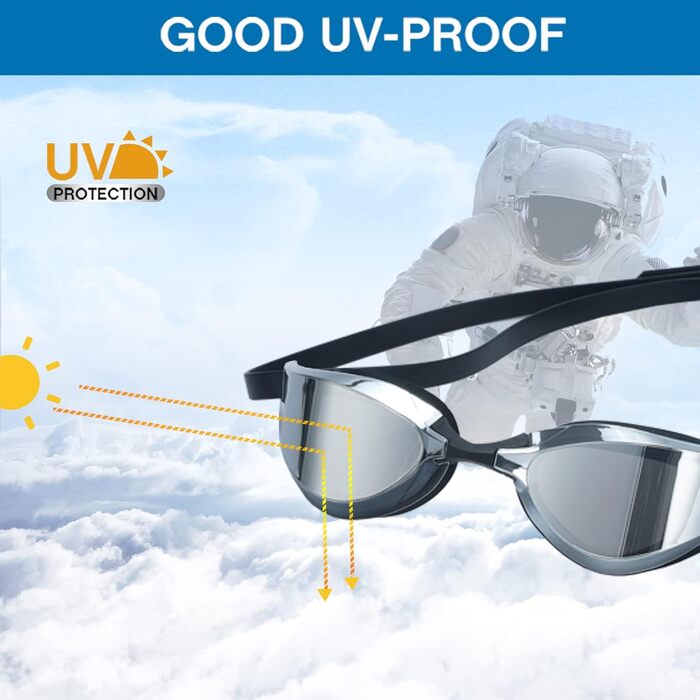 Окуляри для плавання чоловічі/жіночі Anti-Fog, UV-захист, срібно-чорні F3 - Професійні окуляри для дорослих та підлітків