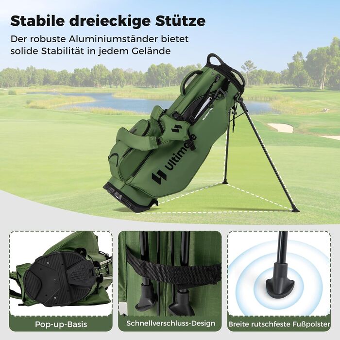 Сумка для гольфу COSTWAY Standtasche з підставкою, 8 відділень, водонепроникна накидка, легка, з 5 кишенями та підставкою для олівців, для чоловіків та жінок (Зелена)