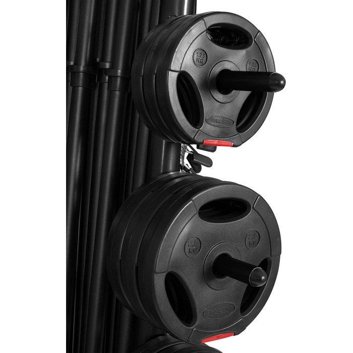 Стійка для гантелей GORILLA SPORTS, сталева, чорна, 70x80x170 см, до 300 кг — стійка для гантелей, дисків, штанги