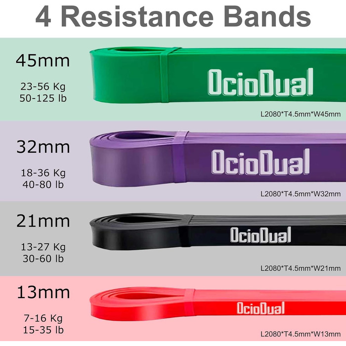 Еспандер гумовий OcioDual Fitnessband Latexband для фітнесу та спорту, червоно-чорно-фіолетово-зелений, опір 7-16 кг