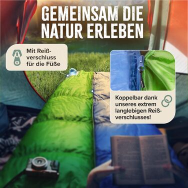 Сплячий мішок ONLYHIKE® Outdoor I [300GSM] - теплий, легкий (1700г) для весни, осені та зими [-5°C до 10°C] | Для кемпінгу, відпочинку на природі та подорожей | Розмір M-XL, Колір: Зелений