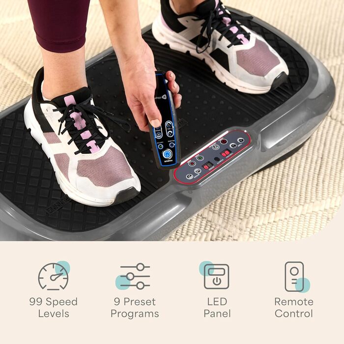 Віброплатформа LifePro Waver для лімфодренажу, м'язової активації та повнотілого тренування (сіра) + 2 петлі, 4 резинки, пульт