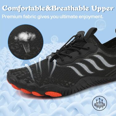 Чоловічі та жіночі аквашузи для плавання та серфінгу. Швидковисихаючі пляжні шльопанці, 44 EU, чорний колір