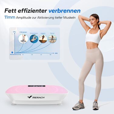 Віброплатформа MERACH для тренувань всього тіла, рожева. З Bluetooth-динаміком, автоматичне регулювання швидкості, для м'язового тренування та формування