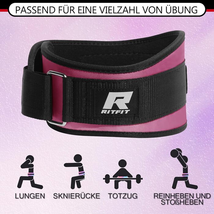 Пояс для важкої атлетики RitFit 6'' (Рожевий, XS) для силових тренувань, бодібілдингу та пауерліфтингу з липучкою