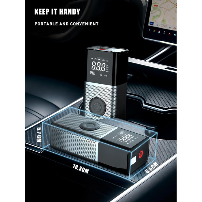 OneAmg електричний насос-компресор 6000мАг USB, 150PSI/10,3Бар, 12В/120Вт, портативний для велосипедів, авто, мотоциклів, м'ячів, з LED-підсвіткою і 5 режимами накачування