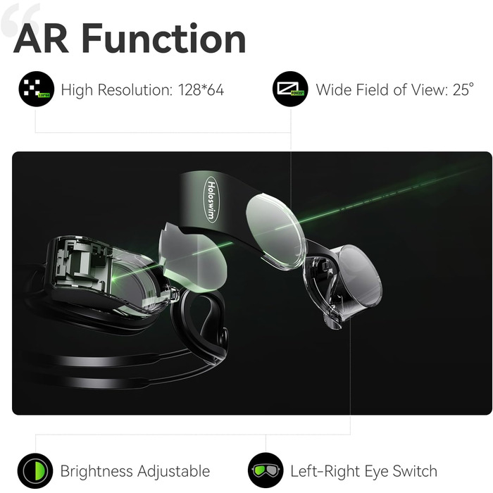 Розумна окуляр для плавання Holoswim 2S AR з фітнес-трекером, чорний