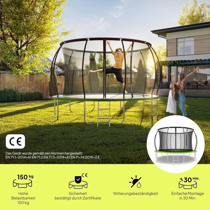 ZIPRO JumpPro Premium Трамплін для дітей Outdoor, садова модель з сіткою, стійкий до погодних умов, захист від УФ-випромінювання, легка збірка, вантажопідйомність до 150 кг, діаметр 252/312/374/435/496 см (10'/12'/15'/17'/20')