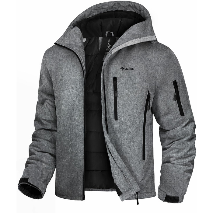GEYSE чоловіча зимова куртка для сноубордингу та хайкінгу. Водонепроникна вітрозахисна куртка з інтегрованою системою підвіски та капюшоном. Колір: Areegrün (структурований сірий на чорному). Розмір: M