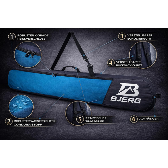 Чохол-сумка для сноуборда Bjerg Boardbag, рюкзак для транспортування сноуборда до 150 см, бірюзовий, Made in Europe