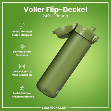 Фляга Ion8 Trinkflasche, Зі зручним клапаном, Безпечна, Легко миється, BPA-Free, З ручкою, З кліпсою, Екологічна, Рожевий (Evo, Хакі)