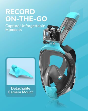 Маска для снорклінгу ACURE SN04, повна маска з кріпленням для камери, антизапітніння, CO2 безпечна, для дорослих та підлітків (чорно-зелена, S/M)