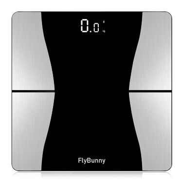 Ваги Flybunny для вимірювання складу тіла: жир, м'язи, BMI, пульс, вода, білок. Цифрова вага для людей. Білий & Чорний (Срібло & Чорний)