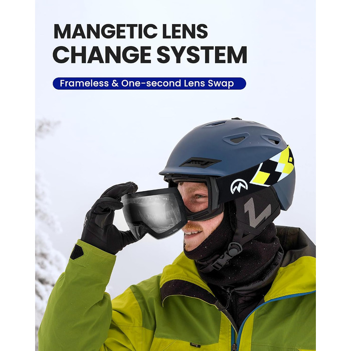 Гірськолижні окуляри OutdoorMaster Ultra з лінзами ZEISS, магнітні змінні лінзи (Срібляста 17% + Прозора), протизапотівання, OTG для сноуборду