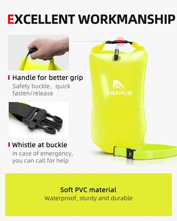 Плавальний буй Abahub з герметичним мішком (Dry Bag) для swimmers у відкритій воді, 15 л, зелений — водонепроникна допомога при плаванні з сигнальним свистком