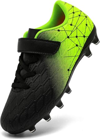 Дитячі футбольні бутси DimaiGlobal з шипами для хлопчиків та дівчаток. Зальні футбольні бутси для штучного покриття, бутси для міні-футболу, професійні тренувальні бутси (32 EU, чорний/зелений)