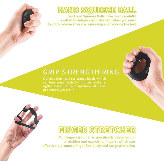 Набір для тренування сили хвата SOLUAME (7 шт.): підручники для пальців, м'ячик для стискання, кільце, регульовані підручники для підручників