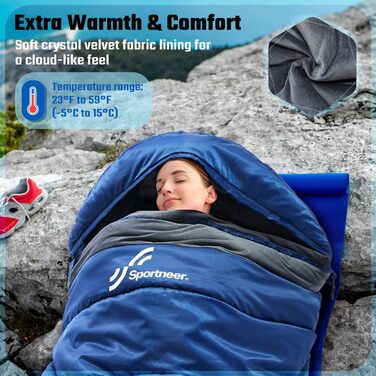 Сплячий мішок 0°C XXL 230 x 90 см. Знімний капюшон, м'яка підкладка для дорослих