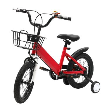 Дитячий велосипед 14 дюймів, регульована висота, велосипед для дівчаток 3-5 років, з додатковими колесами та кошиком, червоний