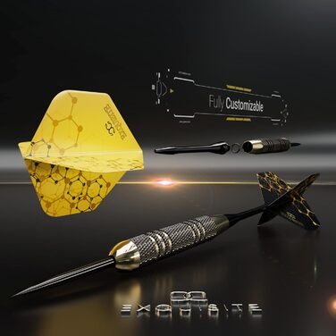 Набір дротиків Profi Stahl Spitze (6 шт) 22г, з латунними стволами, алюмінієвими шафтами (35/48мм) та польотами, точилка для дротиків