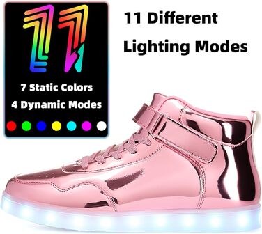 APTESOL Кросівки LED з підсвічуванням High-Top, USB-зарядка, рожеві для жінок та чоловіків (44 EU)