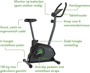 Велотренажер Tunturi Cardio Fit з ручним керуванням, пульсометром, тримачем для планшета та LCD-дисплеєм – для домашніх тренувань, реабілітації й початківців