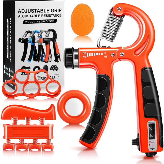 Набір для тренування рук Flintronic: тренажер зап'ястя з лічильником, регулювання ваги 5-60 кг, фітнес, альпінізм, силові тренування, реабілітація рук. Оранжевий, 5 шт.