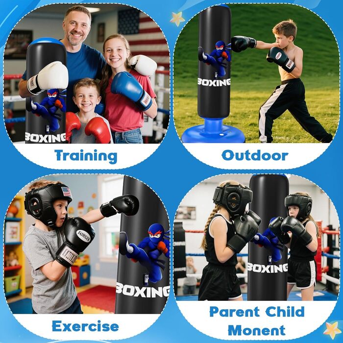 Дитячий боксерський мішок Qoosea 160 см з рукавичками та насосом, подарунок для хлопчиків та дівчаток 3–12 років. Підходить для карате, кікбоксингу, тхеквондо