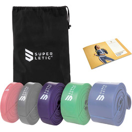 SUPERLETIC Powerbands – фітнес-стрічки для опору, тренувальні гумки для підтягувань, силових і функціональних тренувань, 5 рівнів жорсткості, з посібником вправ