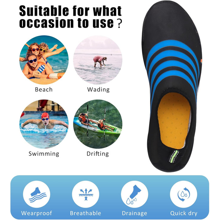 Водні черевики для жінок та чоловіків Tolaler: товсті, неслизькі, швидковисихаючі, міцні та довговічні для пляжу, подорожей та плавання (45 EU, B 02)