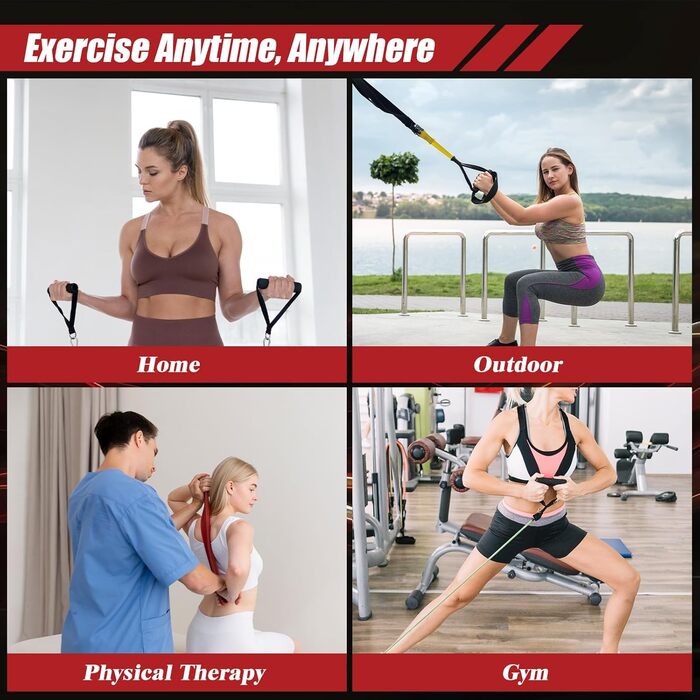 Набір еластичних стрічок для фітнесу, 5 стрічок різного рівня опору, з ручками, кігтями для ніг, фіксатором для дверей та сумкою, для пілатесу, йоги та силових тренувань