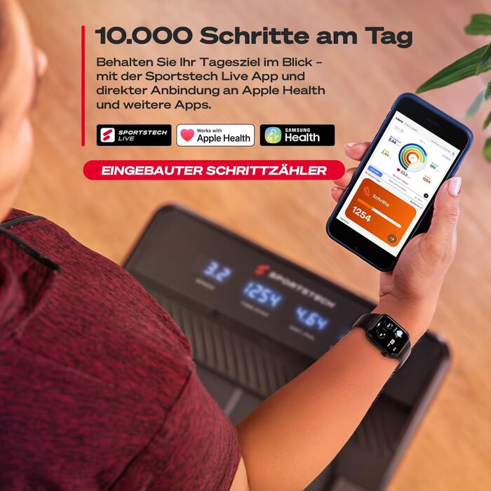 Sportstech Walking Pad: біговий килимок для дому та офісу, регулювання нахилу до 19%, LED-дисплей, компактний, тихий, з App, sPad500/1000