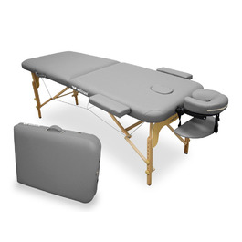 WELLCORE Крісло-масажер, дерев'яне, з штучною шкірою, 185 x 65 см, регульована висота, знімний підголівник, 2 підлокітники, отвір для обличчя, до 225 кг (Сріблястий)